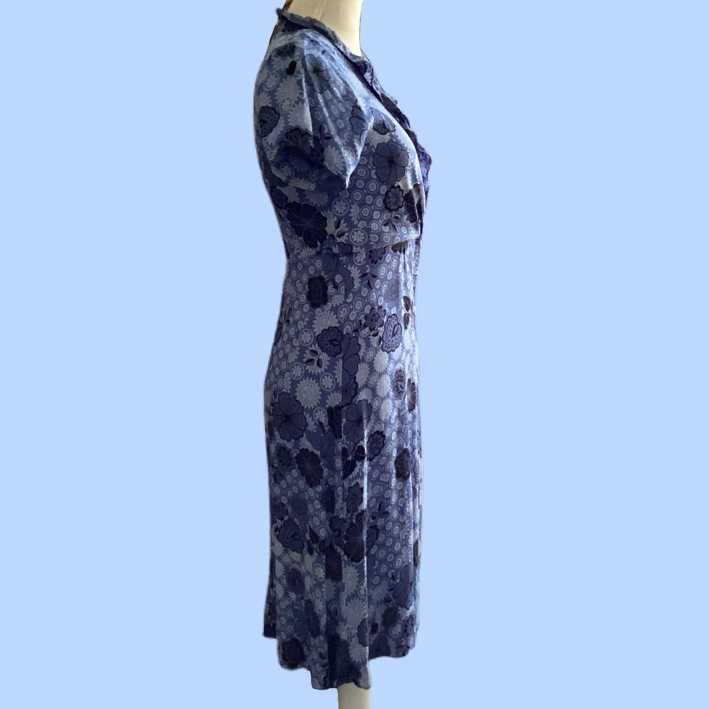 ‼️SOLD‼️ Vtg 90s ULF ANDERSSON rayon crepe Y2K print Blue novelty dress Small. - Picture 10 of 14